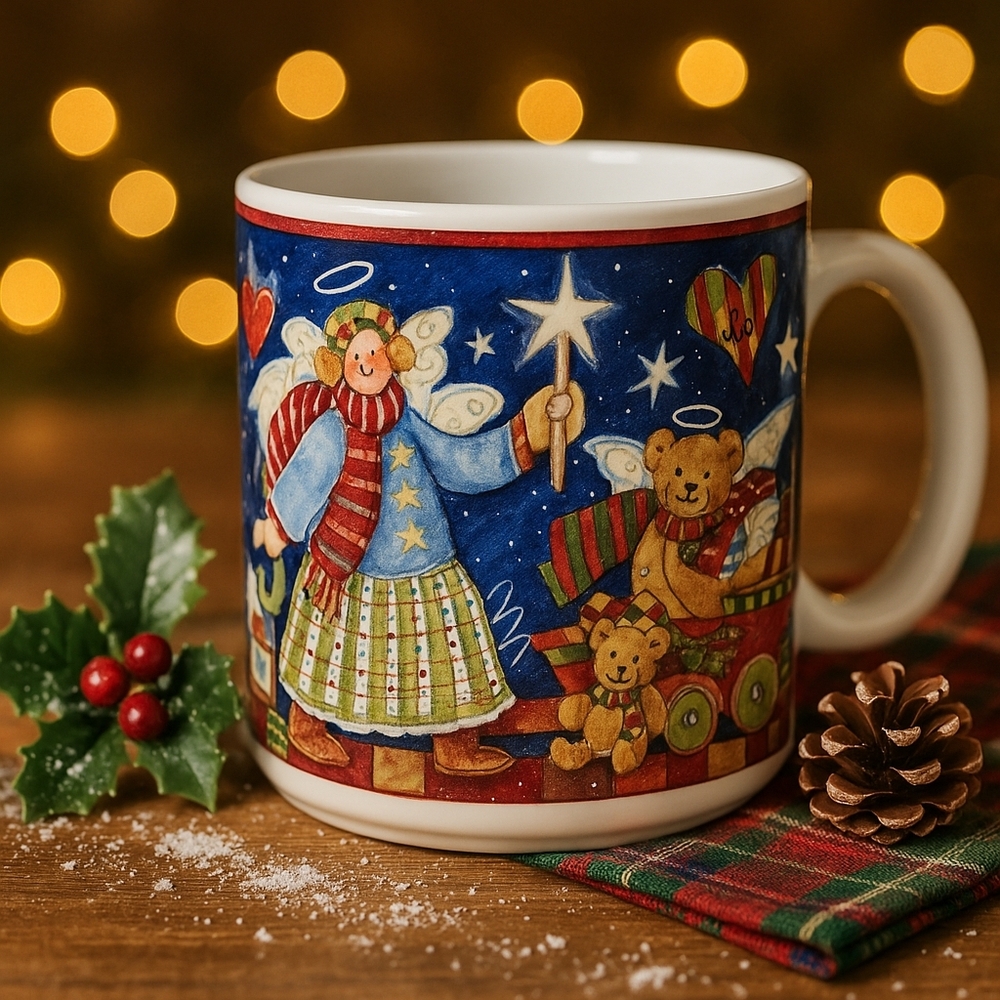 Susan Winget Angel Tots Christmas Mug CIC Folk Art Angels Bears Holiday